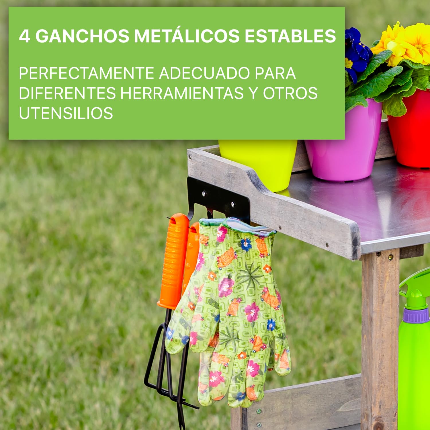 ITA Mesa de plantación de Madera 76x38x89 cm - con Superficie de Trabajo galvanizada y Estante Inferior - Mesa de jardín - Calidad Directa del Fabricante - estantería para Plantas, Color:Natural