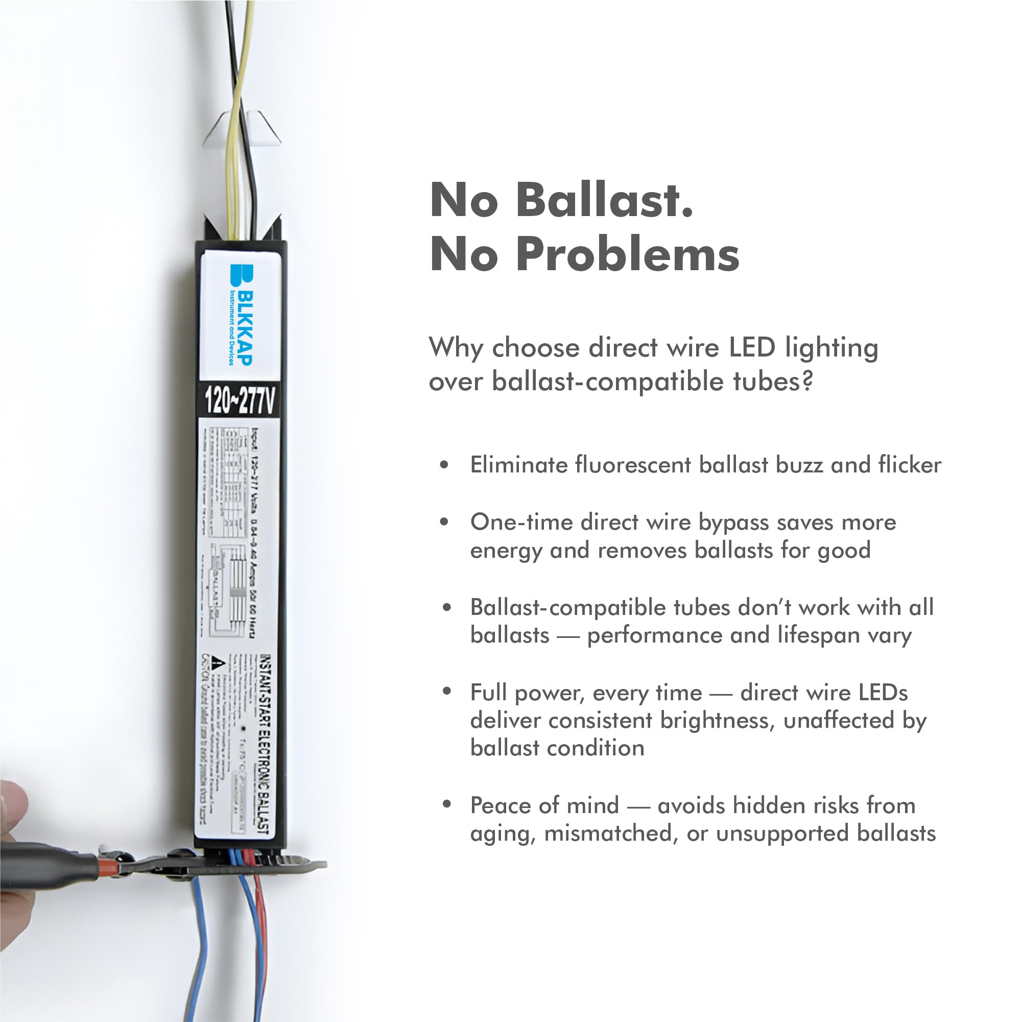 40 in. T8 G13 Base LED Tube Light, 120–277V, Type B, Ballast