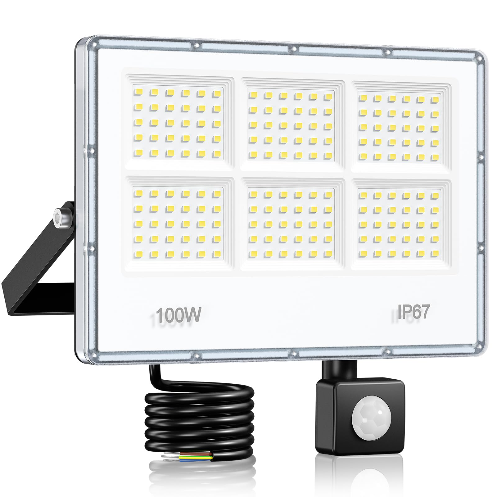 Projecteur LED Exterieur Detecteur De Mouvement - 100W 10000 LM 6 en 1 Spot LED Extérieur Detecteur De Mouvement, IP67 Étanche 7000 K Blanc Froid Éclairage Extérieur pour Jardin, Cour, Rue, Garage