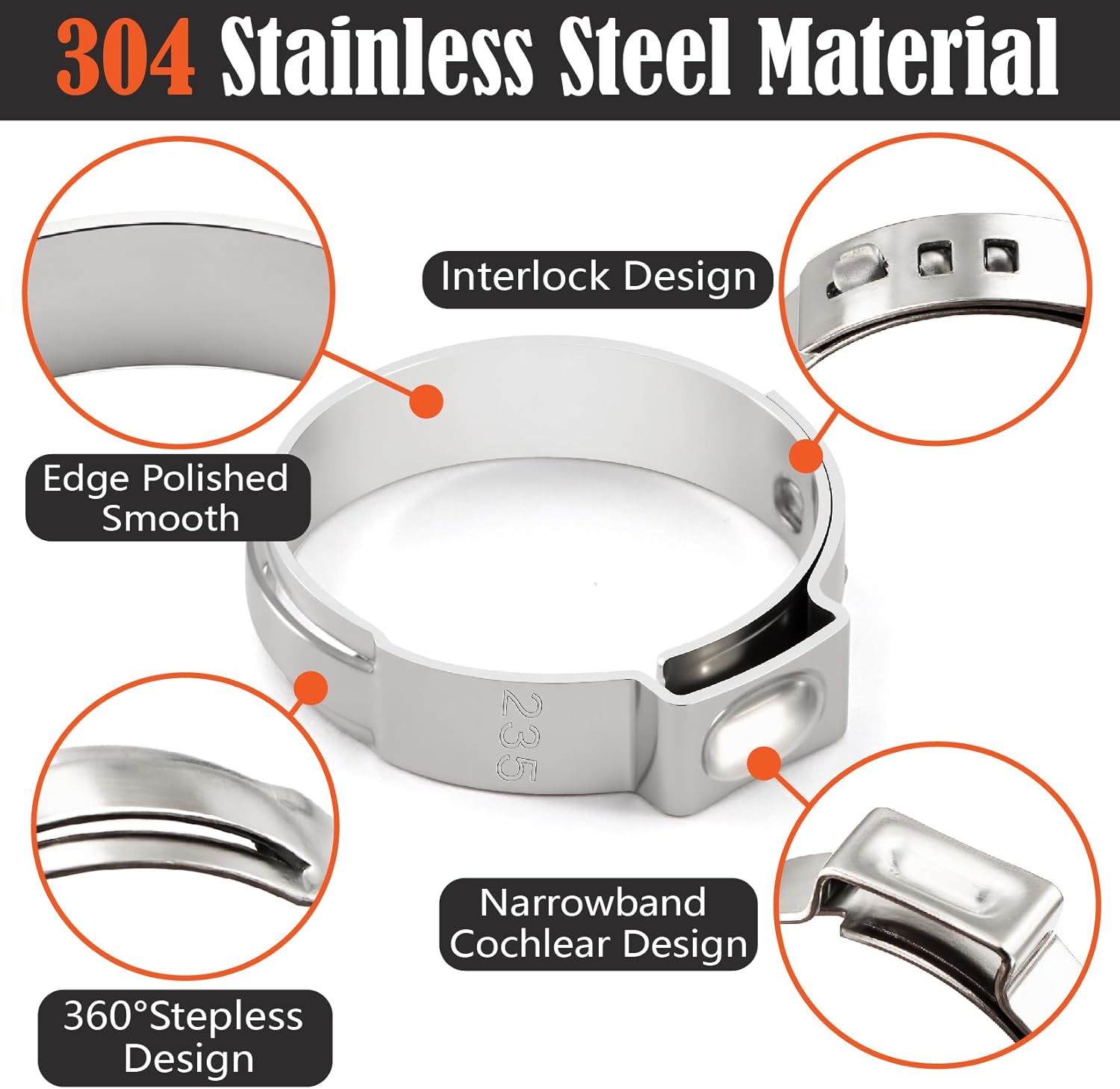 360Pcs 16 Sizes 304 Stainless Steel Stepless Single Ear Hose Clamp Assortment Kit,Adjustable 5.3-36.1mm,with Ear Clamp Pincer Tool,for Fuel Line,Automotive,Industry,Home Pipeline