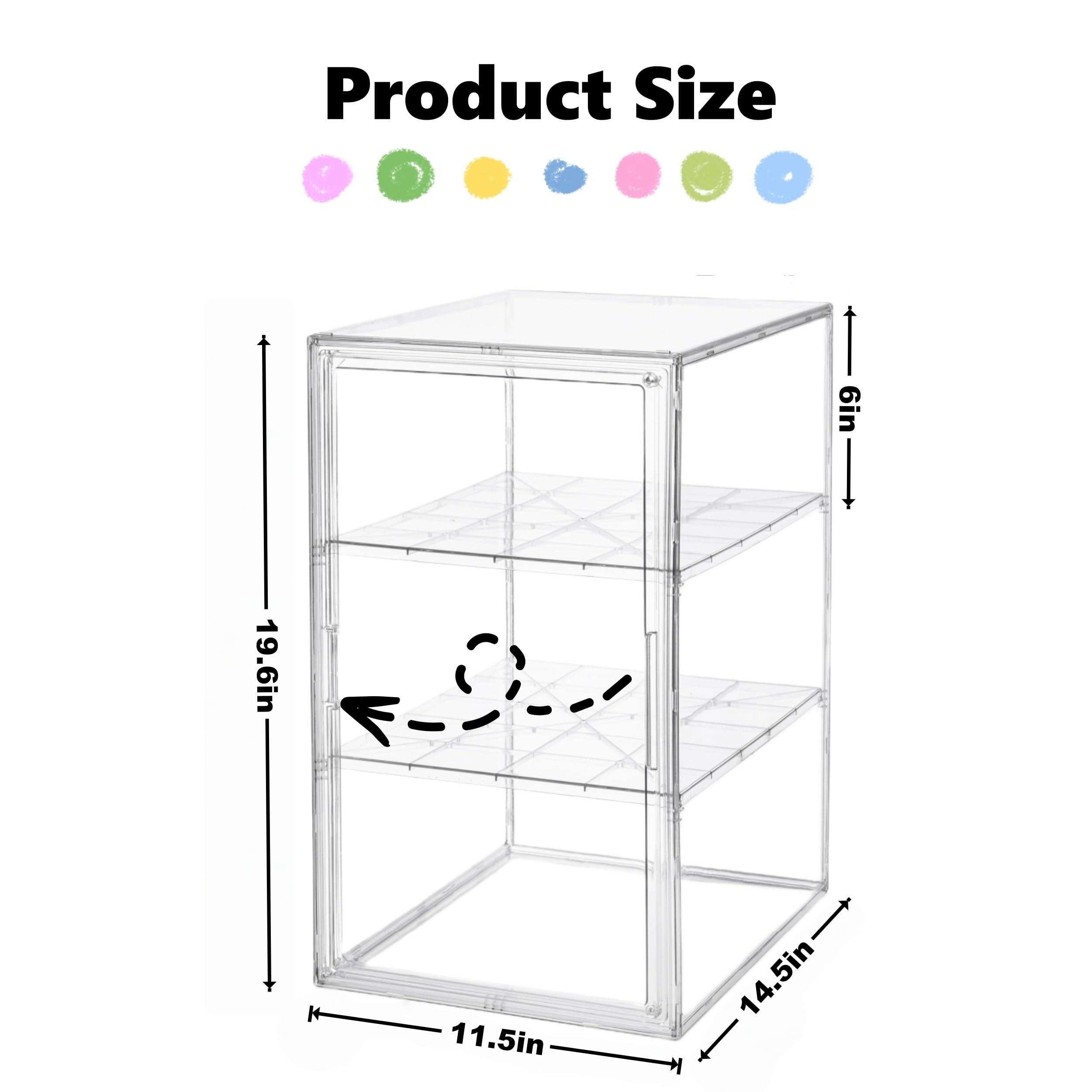 Jumbo wandelbare Acryl-Vitrine – 3-stöckig oder offener Platz für 15,2 - 45,7 cm große Sammlerstücke, magnetische Tür, abnehmbare Regale für Statuen und Plüschpuppen (extra groß, 36,8 x 29,2 x 49,8 cm
