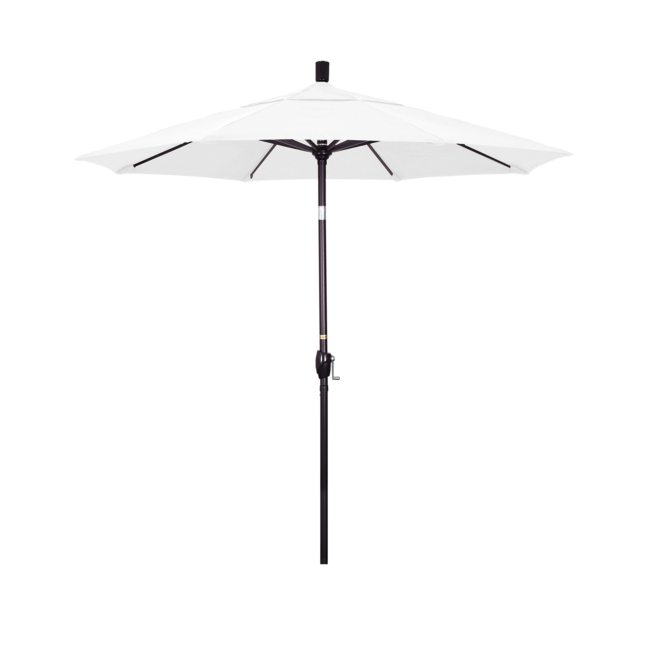 California Umbrella 7.5' Round Aluminum Market Umbrella, Crank Lift, Push Button Tilt, Bronze Pole, Olefin White