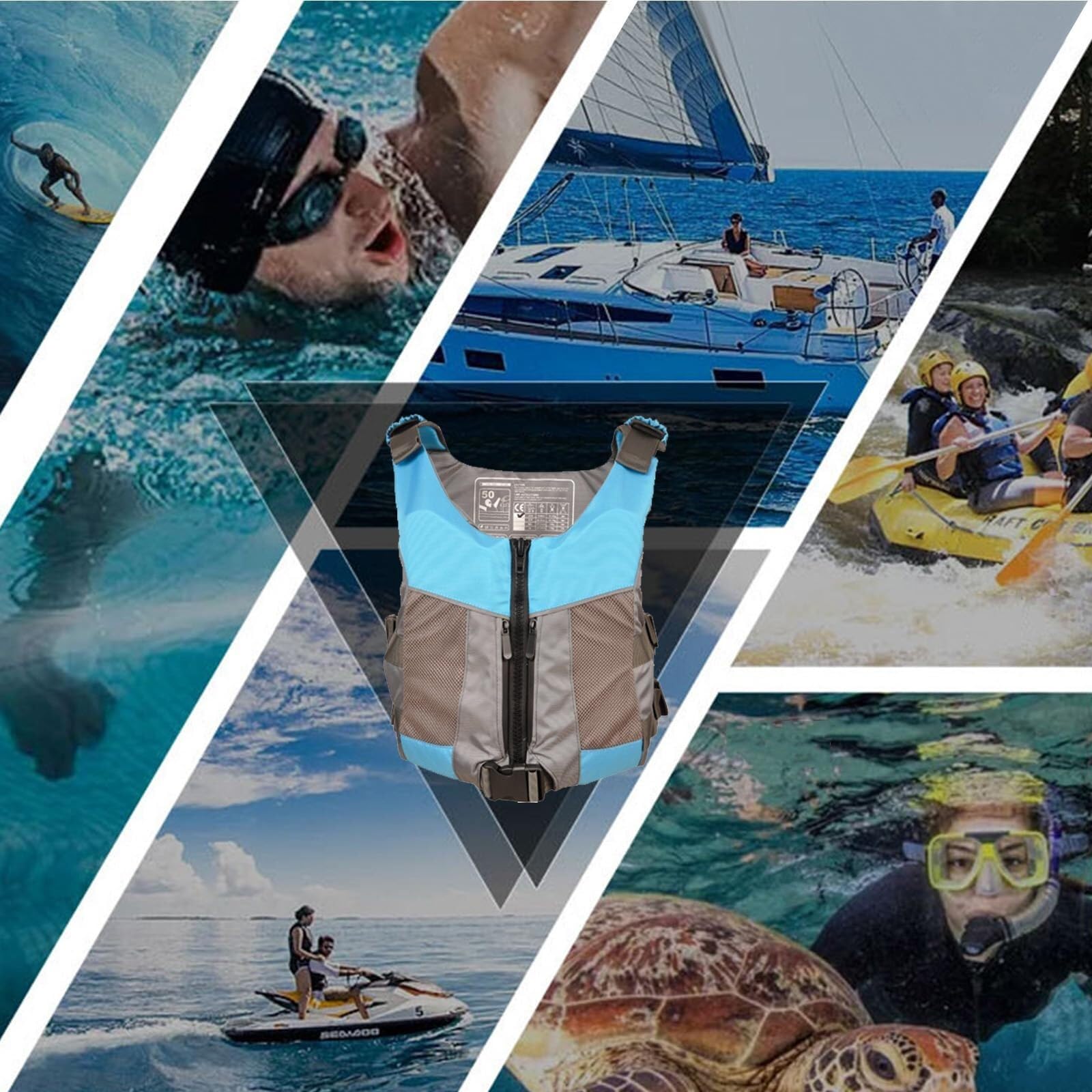 Schwimnweste Unisex Hoher Auftrieb Tragbar Netztaschen Wasserbeutel Verstellbare Passform für Fliegenfischen Paddleboard Surfen Wassersport