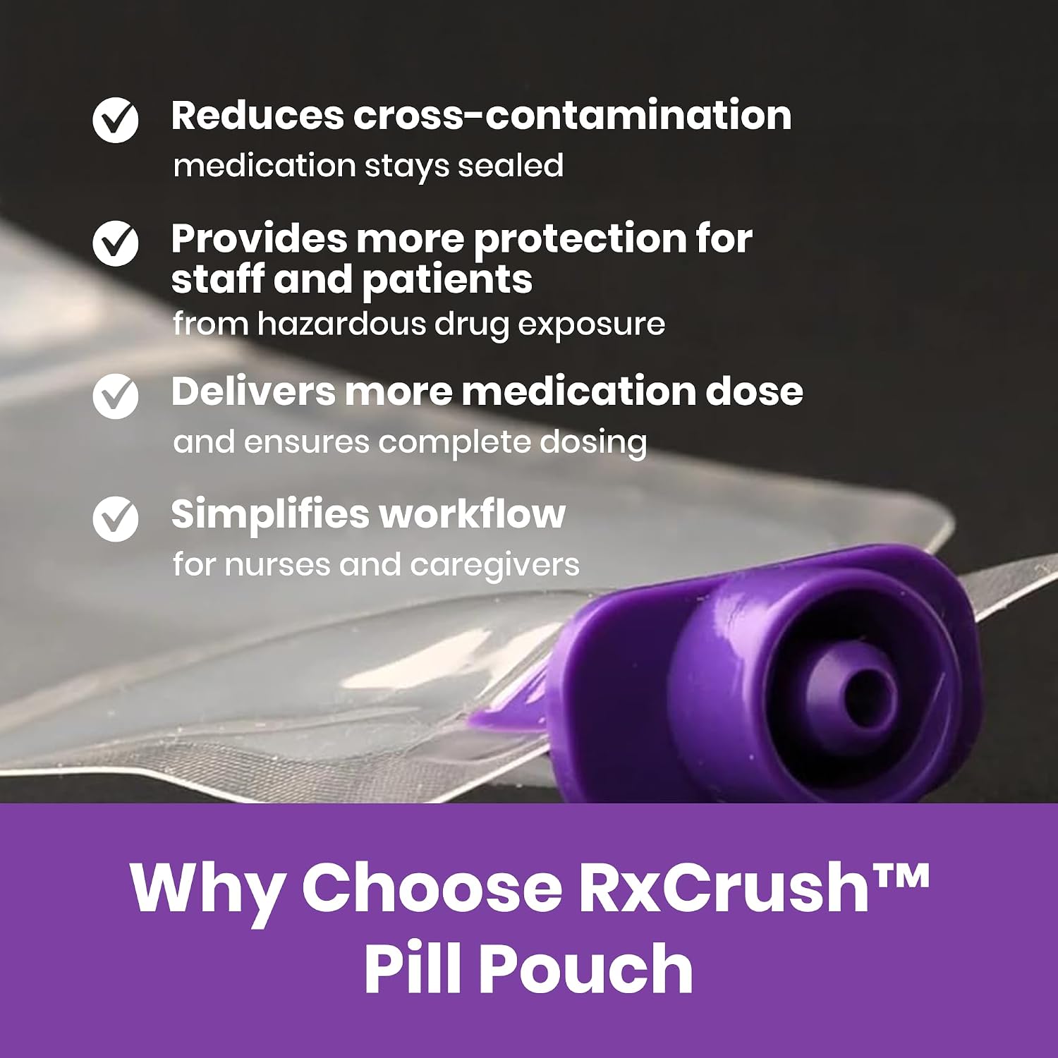 RxCrush Pill Pouch with Locking ENFit - Qty 50 - Pill Crusher Pouches - EnfitRx Bag Locking Pouch