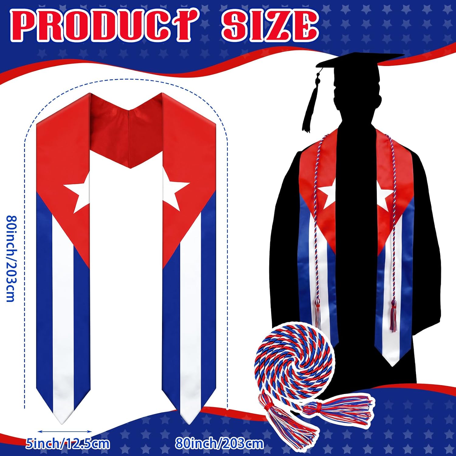 JaGely Country Flag Graduation Stole Sash Honor Cords Class of 2026 First Generation Grad Stole for International Students