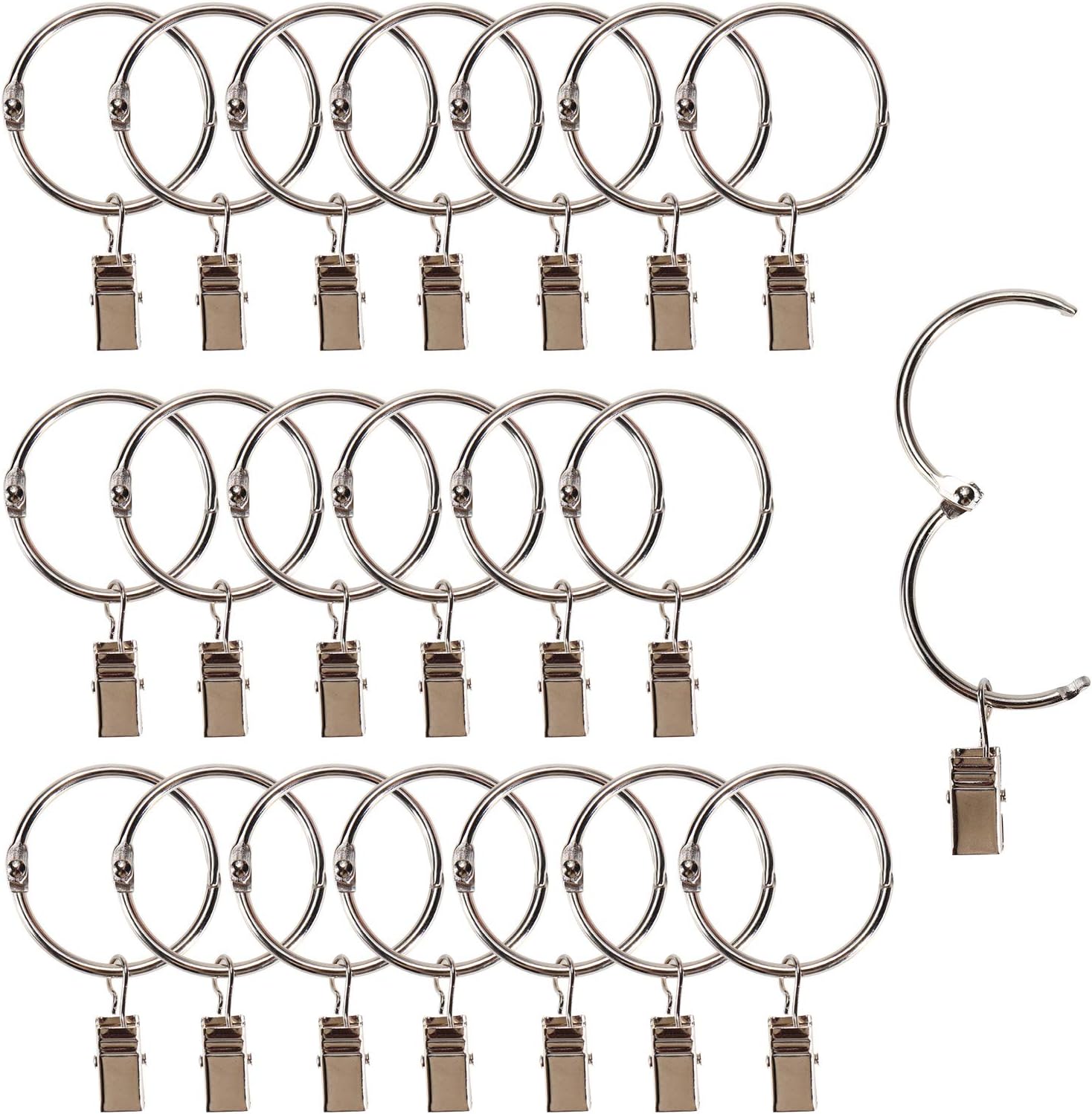 Fivebop 40 Pack Rings Curtain Clips Rustproof Metal Window Drapery Decorative Clips Vintage Heavy Duty Eyelet Curtain Rods Hangers Rings with Hooks, 1.5In Inner Diameter (Silver-1.5in)