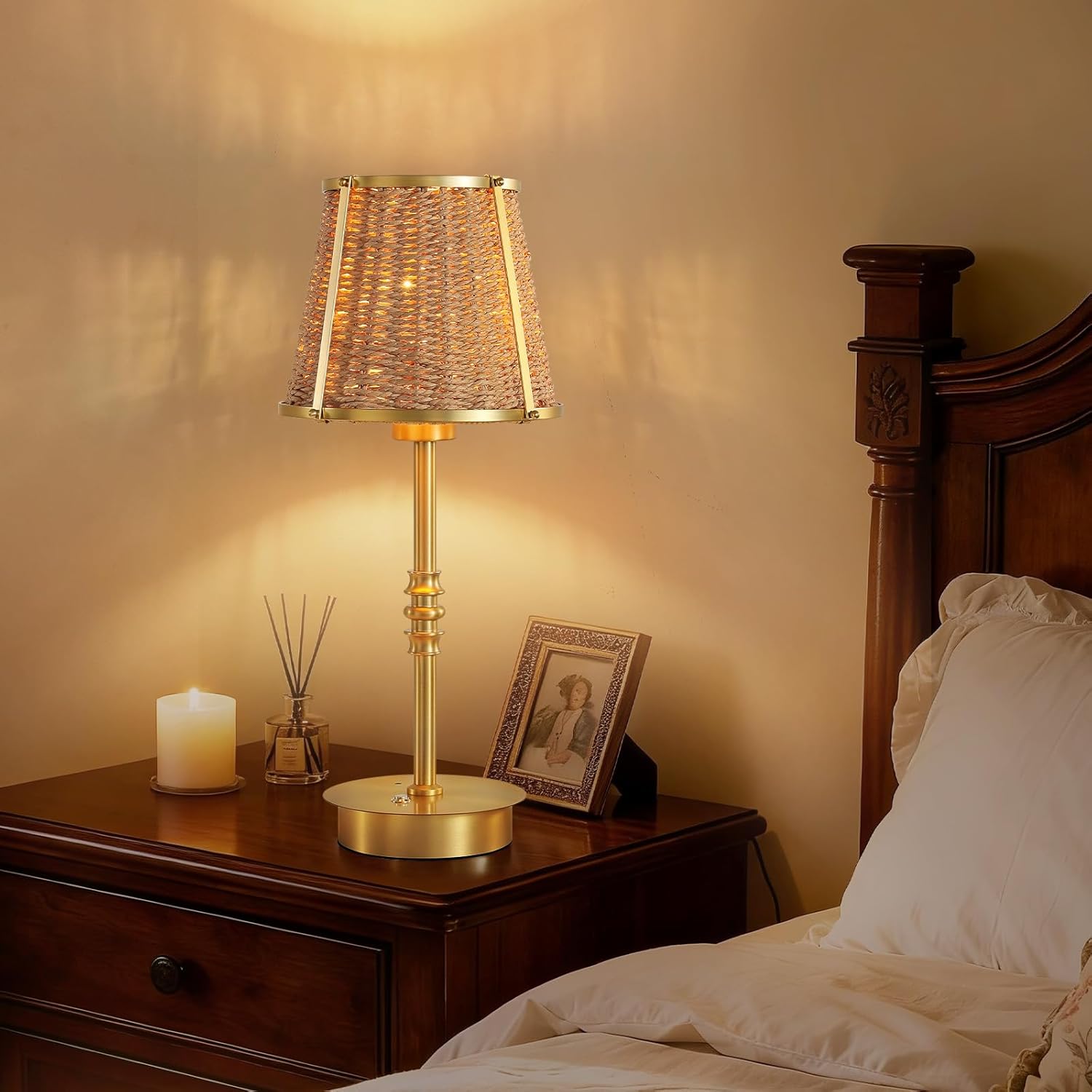 Cordless Bedside Table Lamp Rechargeable: 6200mAh Battery Operated Desk Lamp with Remote Stepless Dimming & Timer 18'' Vintage Nightstand Lamps for Night Light Bedroom Living Room Camp(Included Bulb)