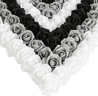 Foam Roses,200PCS Black Roses Artificial Flowers 1.97in Foam Flowers for Craft DIY Wedding Party Home Decoration(Black&White&Gray)