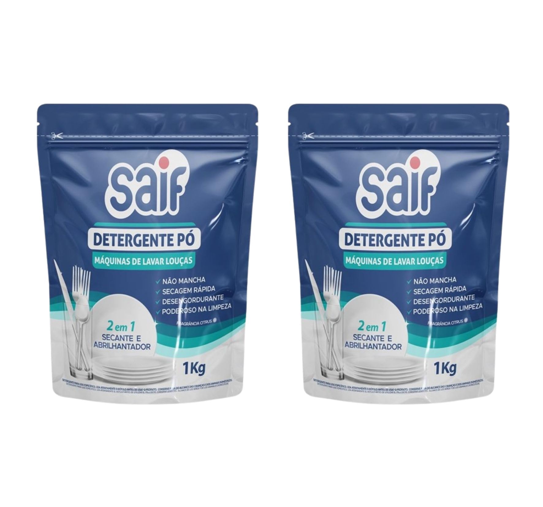 Detergente em Pó Lava Louças Saif 1kg - kit c/ 2 unds