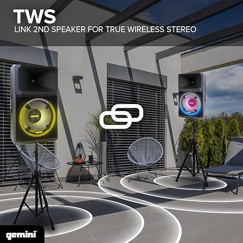 Miniatura 5 de Gemini Sound GSP-L2200PK - Altavoz de DJ Bluetooth con cable de 2200 vatios de pico de corriente alterna con woofer de 15 pulgadas, luces LED de