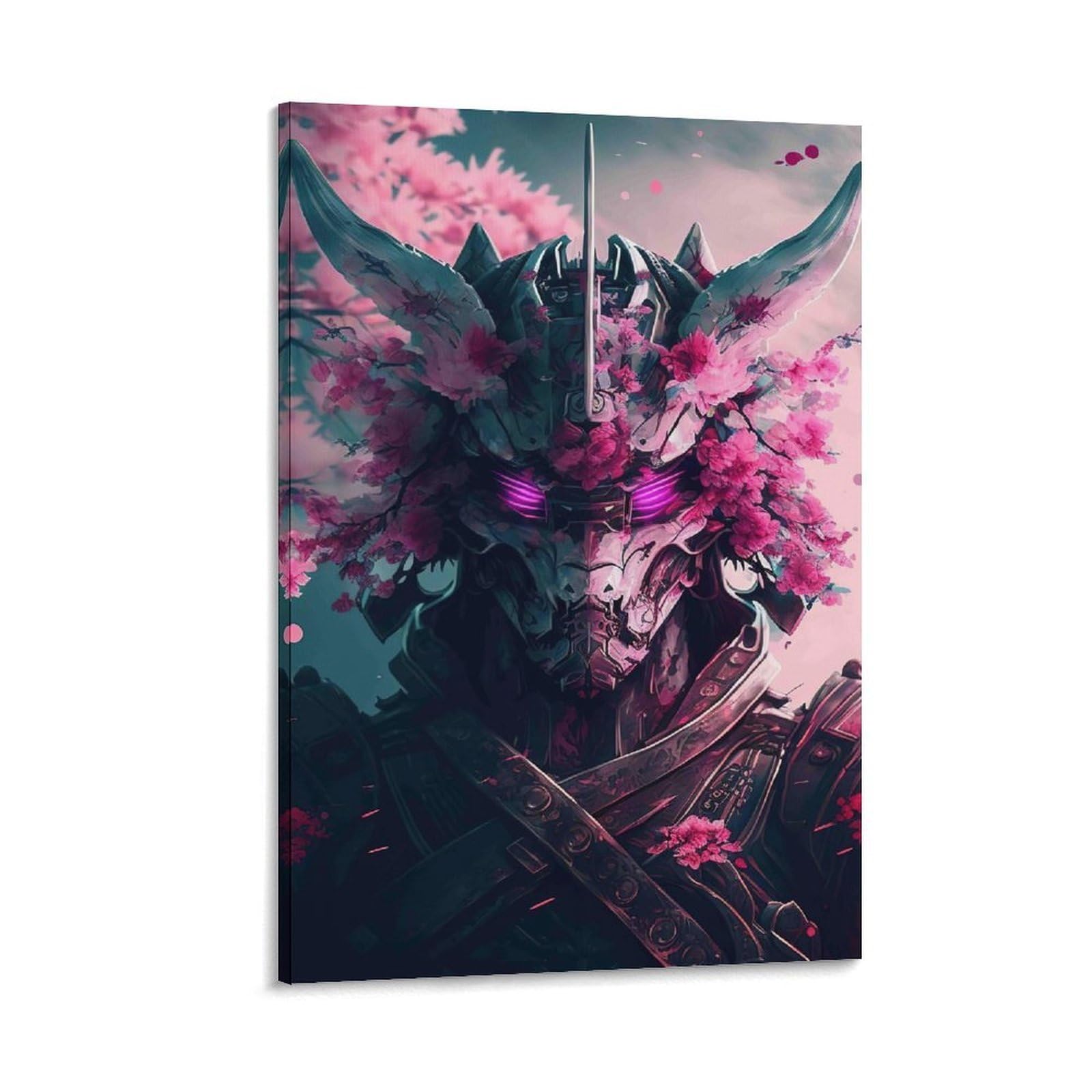 DHBANEIOK Cyber Warrior with Cherry Blossoms Poster Artwork Canvas Prints Picture Modern Wall Art Picture Wall Hanging for Bathroom Wall Decor 12x18inch(30x45cm)