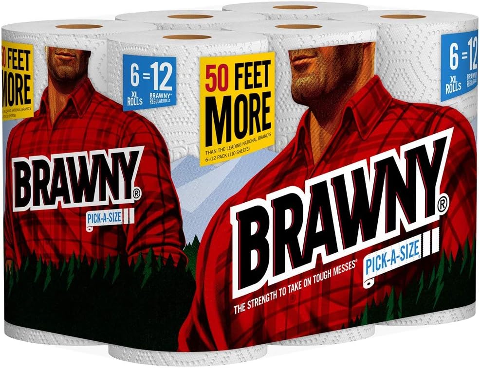 Brawny Paper Towels, 6 XL Rolls, Pick-A-Size, White, 6 = 12 Regular Rolls
