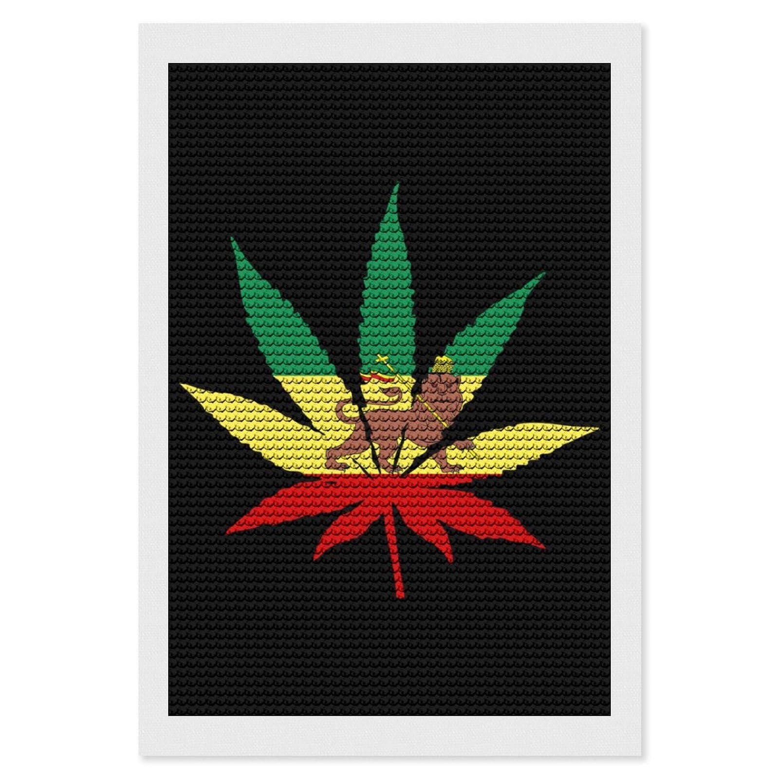 Nclqvjxzkhw Style Jamaica Weed Rasta Lion Leaf Diamond Art Painting For Adult Round Diamonds Pictures Arts Crafts Home Wall Decor 8"X12"