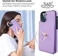 Vista 3 de Folosu Funda compatible con iPhone 1212 Pro con soporte para tarjetas, rotación de 360, soporte de anillo de dedo con función atril, protección