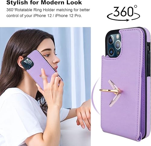 Miniatura 3 de Folosu Funda compatible con iPhone 1212 Pro con soporte para tarjetas, rotación de 360, soporte de anillo de dedo con función atril, protección