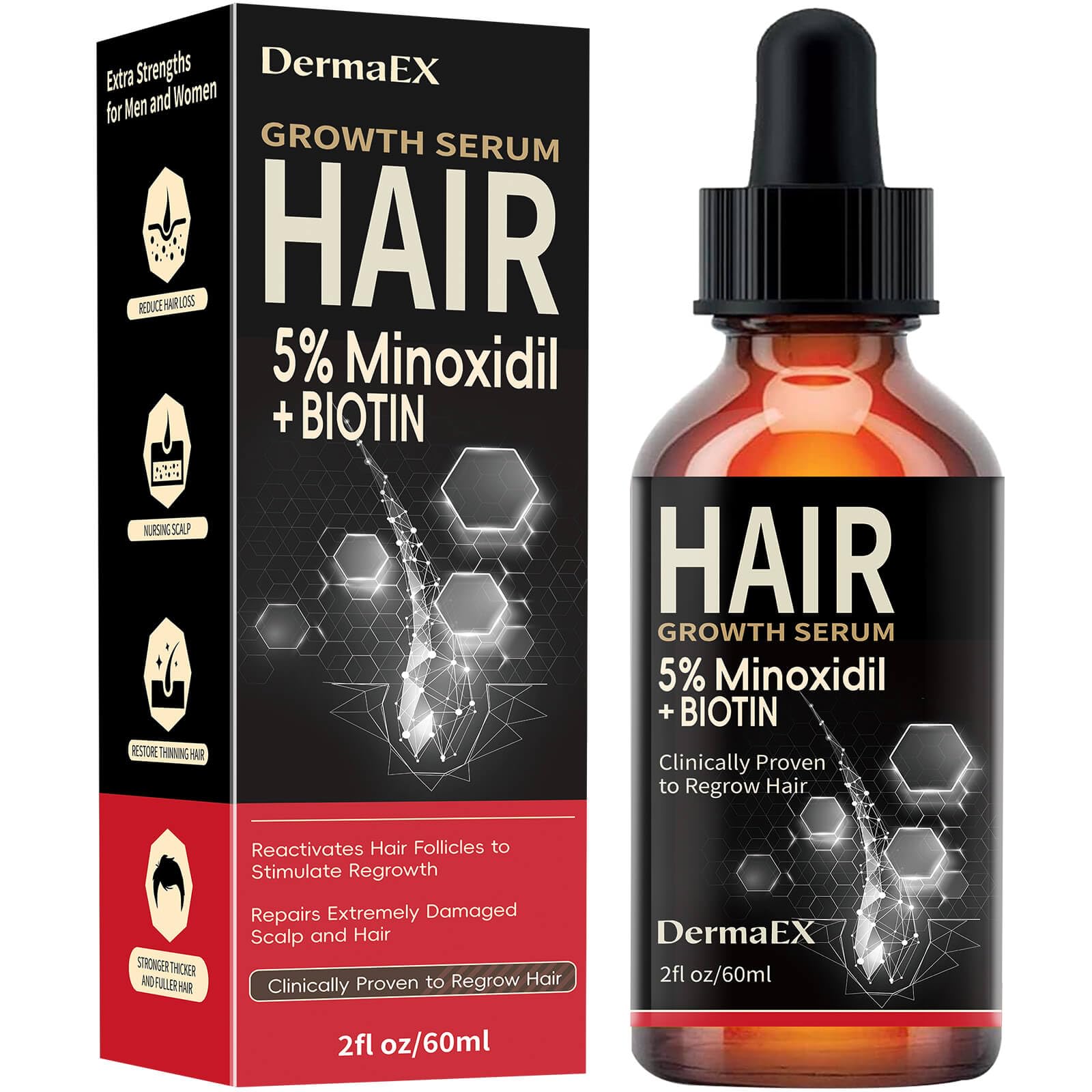 Hair Growth Serum, 5% Minoxidil & Biotin for Hair Growth for Women & Men, Hair Loss Treatments