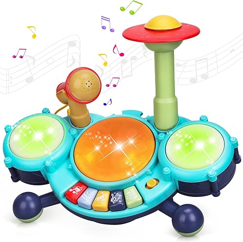 TOY Life Juego de batería 5 en 1 para bebés de 1 a 3 años, juguetes musicales para niños pequeños de 1 a 3 años con juego de batería para niños,