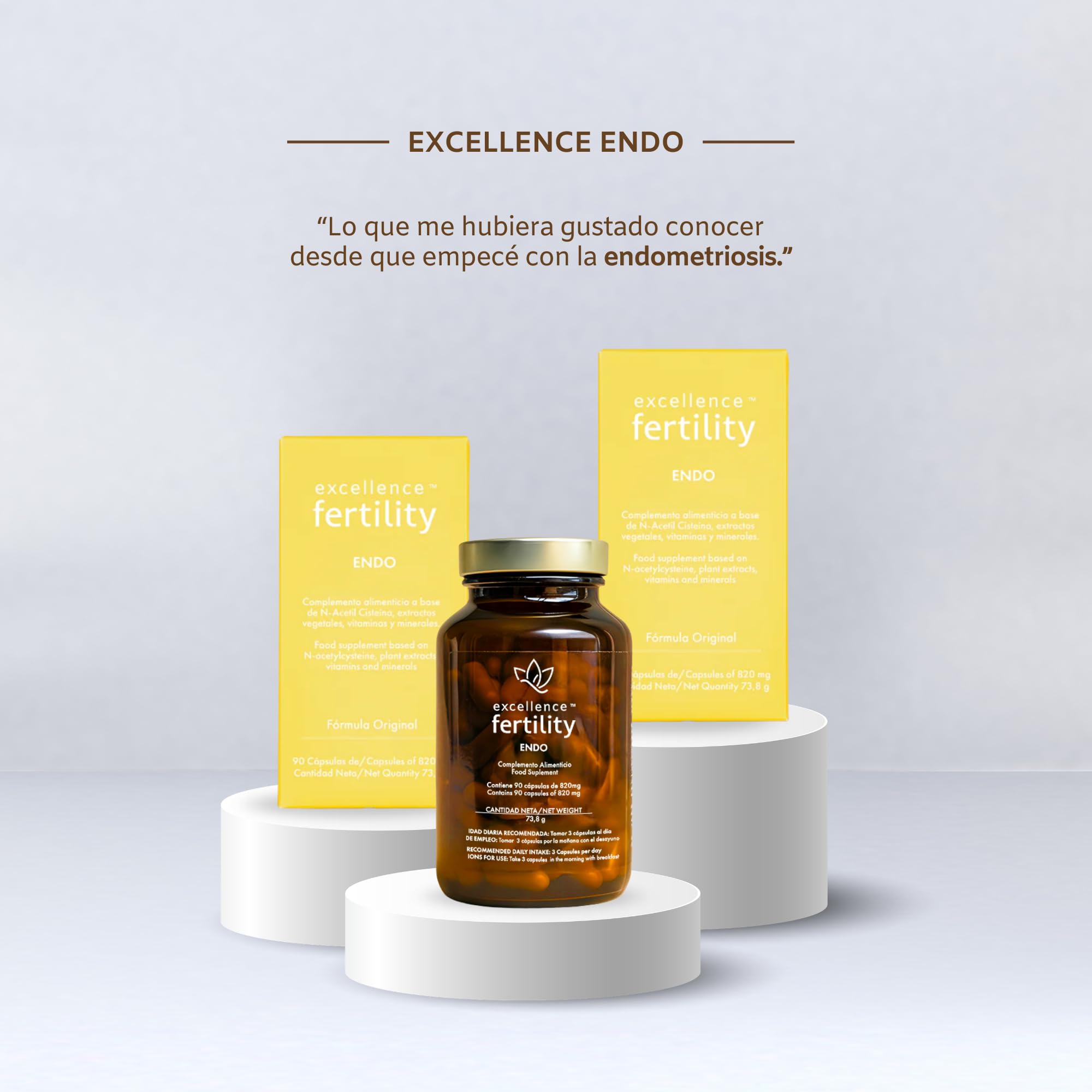 Excellence Endo - Suplemento Natural para Endometriosis - Apoyo Antioxidante y Hormonal con Resveratrol, Cúrcuma, Quercetina, Té verde, Sauzgatillo, NAC y Magnesio | EXCELLENCE FERTILITY