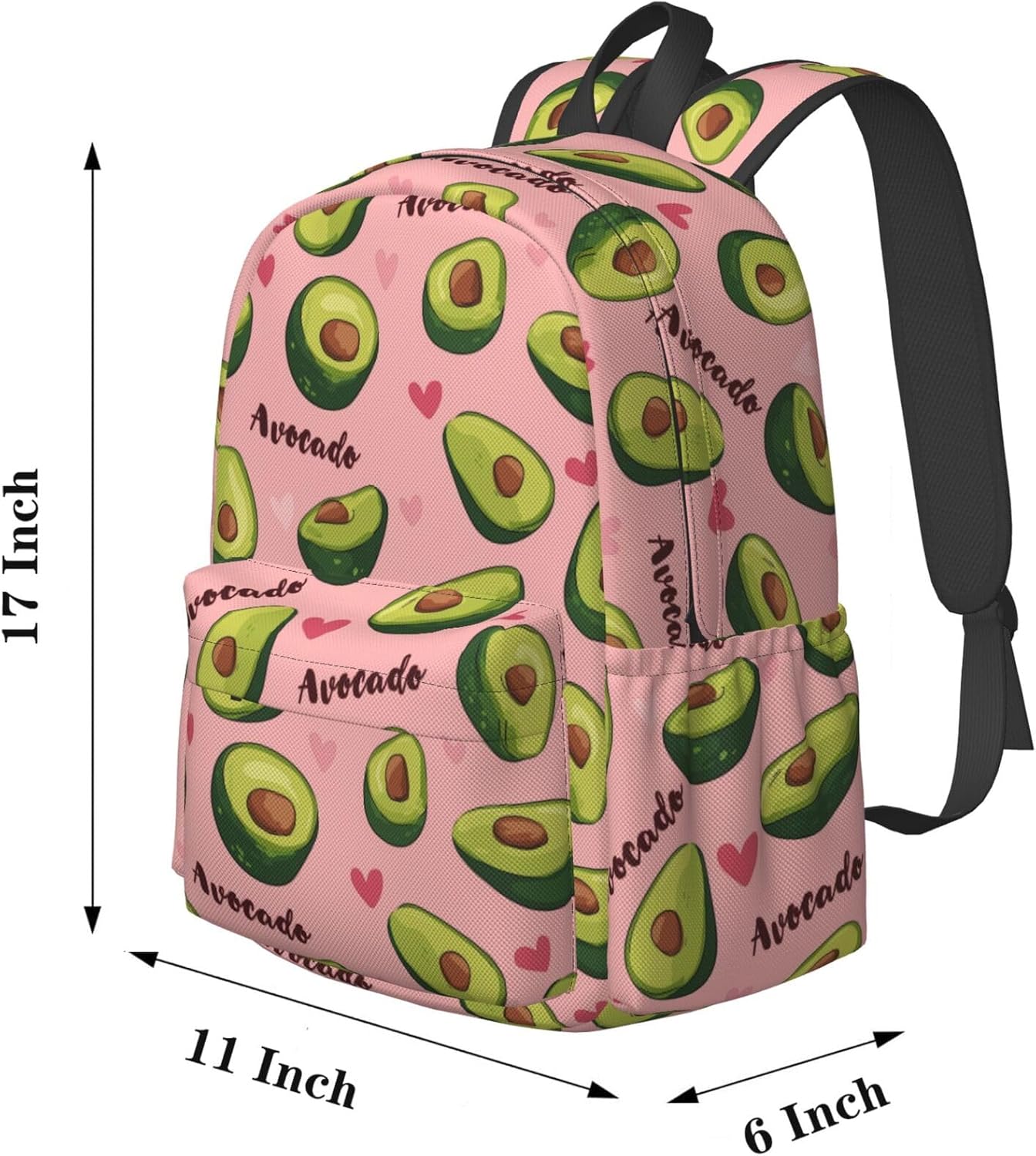 KiuLoam 17 Inch Backpack Avocado Fruit On Pink Laptop Backpack Shoulder Bag School Bookbag Casual Daypack