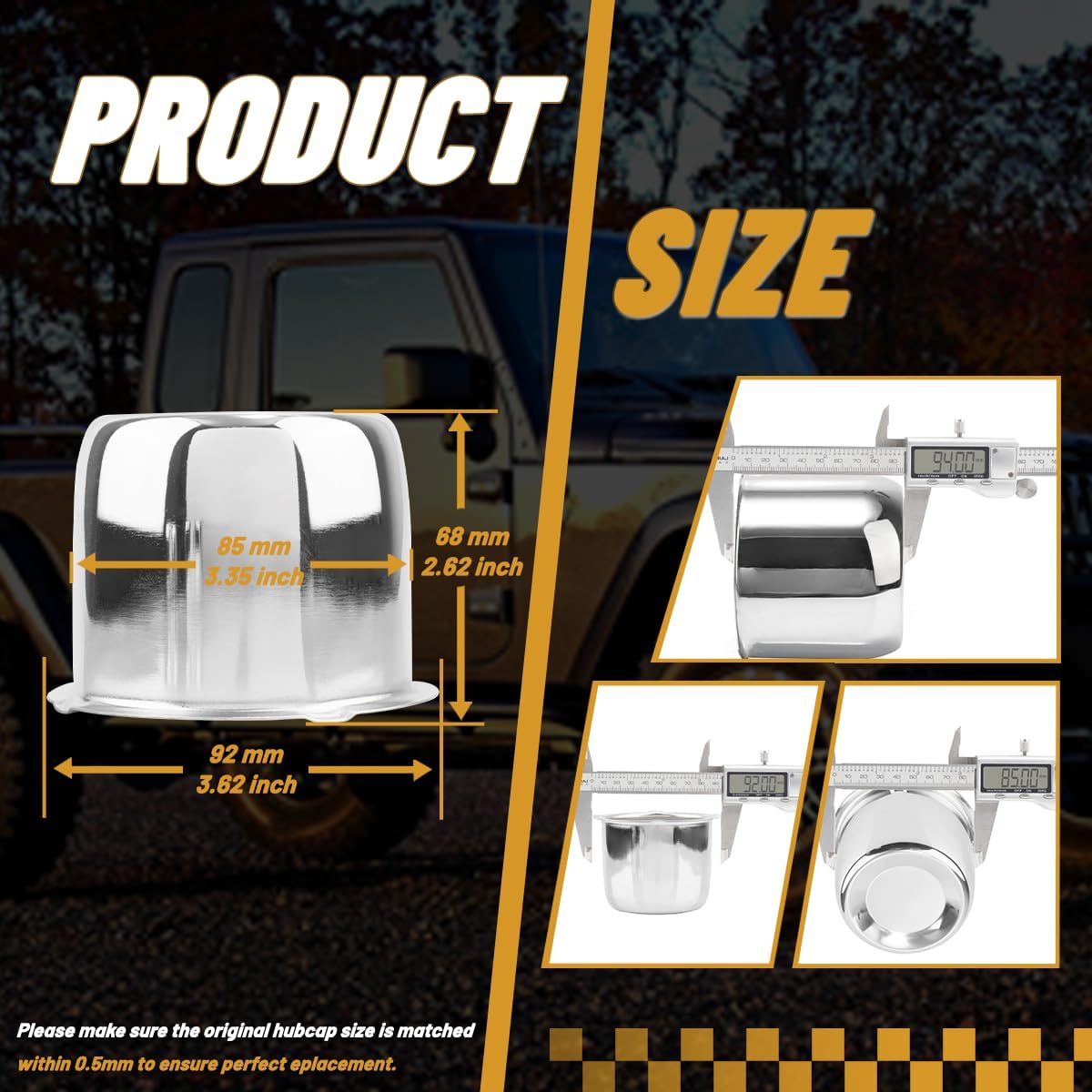 4Pcs 3.35 in Wheel Center Caps Chrome Push Through Design - Fit 3.35" Center Bore for Truck, Trailer, SUV, RV Wheels Rims 2.68" Height Center Hub Caps