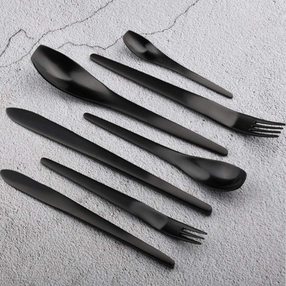 7 Pieces Flatware Set, 18/10 Stainless Steel Silverware Set, Matte Finished with Square Edge for Home, Kitchen, Party, Restaurant, Dishwasher Safe, Free Engraving (Black)