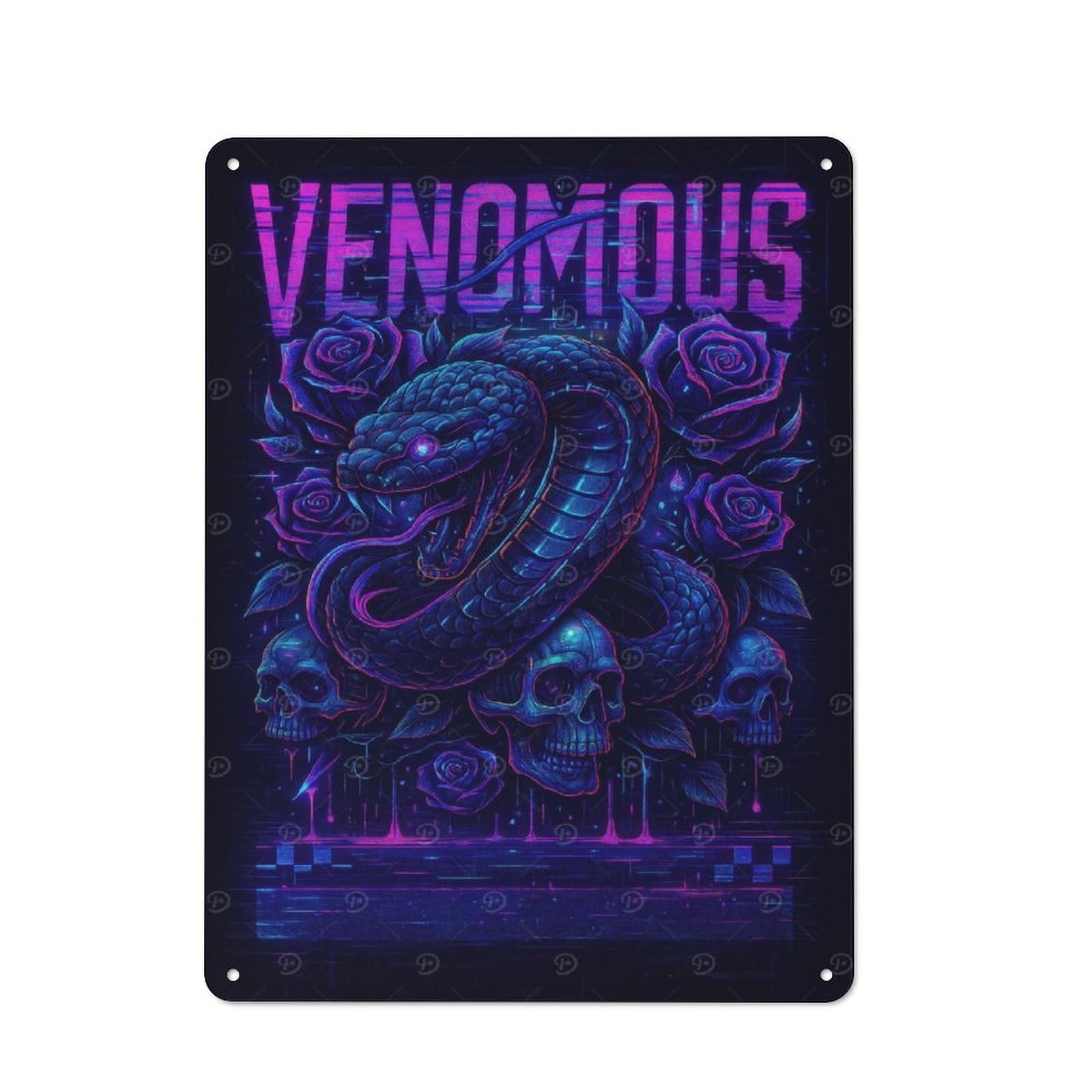 Junmoney Venomous Snake With Skulls And Roses For Bar Or Restaurant, Retro Metal Plaque 40X30cm, A Decorative Christmas Gift For Hospitality Decor Collectors