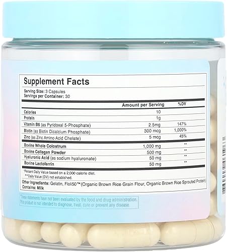 Miniatura 7 de WONDERCOW Vitaminas para el cabello, la piel y las uñas con colostrum bovino, colágeno, ácido hialurónico, biotina, zinc y lactoferrina  Apoya un