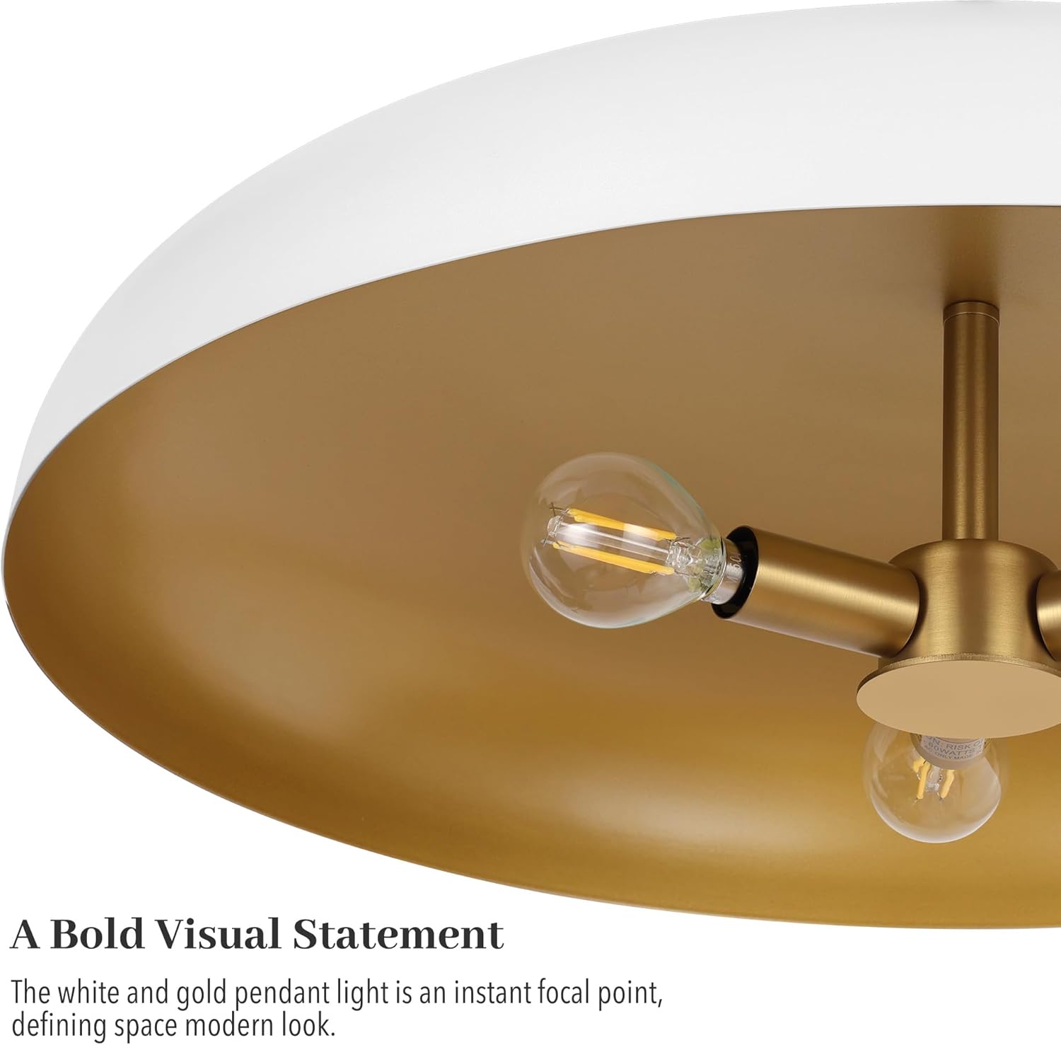 19.7 Inch Extra Large Pendant Light, 3-Light White and Gold All Metal Pendant Lighting Fixture, Oversized Modern Dome Chandelier Ceiling Hanging for Kitchen Island Dining Room Living Entryway