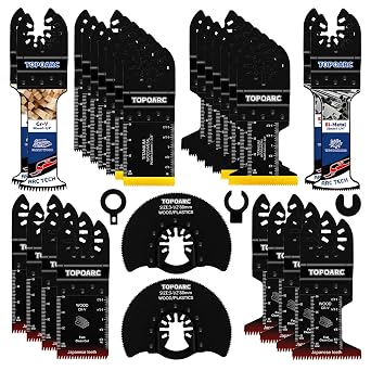 28 PCS Oscillating Saw Blades Quick Release Saw Blades Titanium Multitool Blades for Cutting Wood Plastics Metal, Oscillating Tool Blades Kits Compatible with Dewalt, Milwaukee