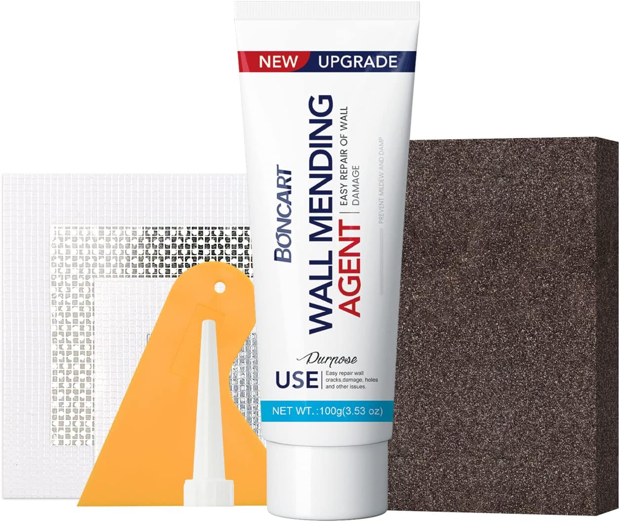 BONCART Wall Spackle & Drywall Repair Patch Kit with Mending Agent Putty, Repair Paste Plaster, Scraper & Sanding Sponge for Wall Crack/Nail Hole
