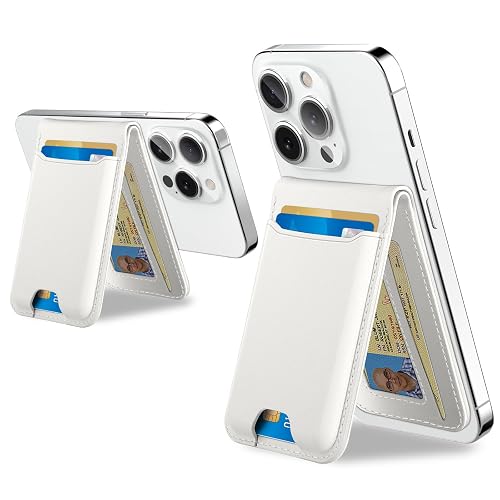 TopMade for Magsafe Wallet, Strongest Magnetic Card Holder with Adjustable Phone Stand, ID Window, Leather Magnetic Phone Wallet for iPhone 17/16/15/14/13/12 Series, RFID Blocking, Fit 6 Cards, White