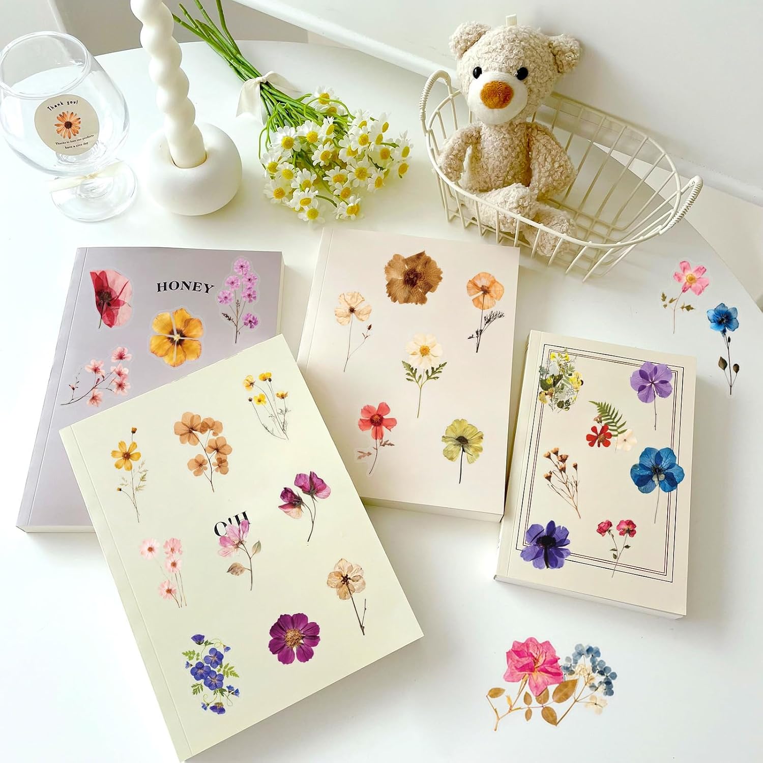 Transparent Flora Scrapbook Stickers Aesthetic Flowers Stickers(50) | Transparent & Waterproof Sticker for Scrapbook Journal Water Bottle Kindle, DIY Crafts, Party Supplies