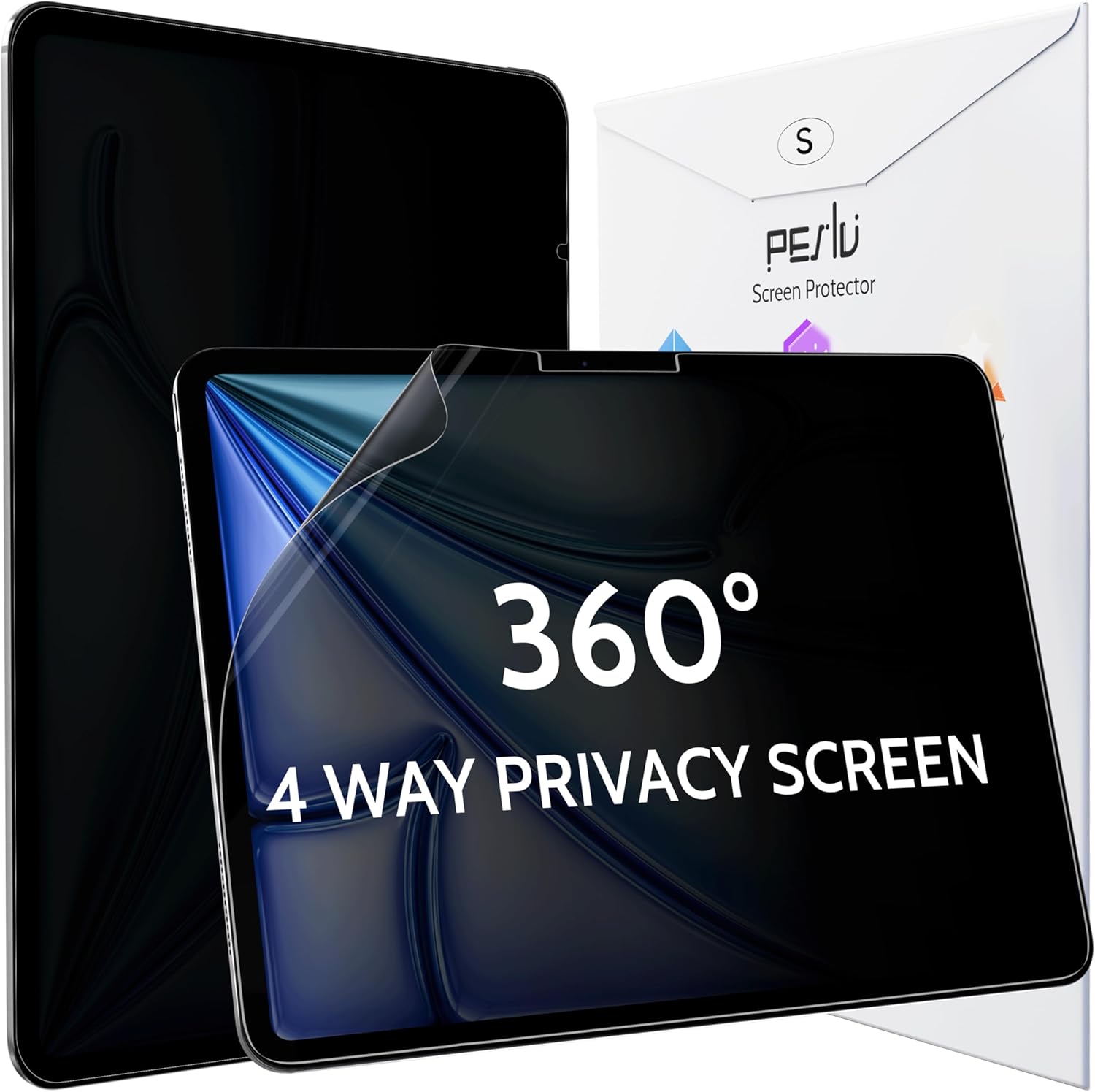 360° Privacy Screen for iPad Air 13 Inch 2024/2025 (M2/M3, 6th/7th Gen), Anti Glare Blue Light Spy Filter Private Cover, High Sensitive Bubble-Free Easy Install Black Security Protector