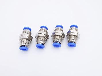 Push to Connect Fitting 1/4" Tube OD, Pneumatic Air Water Bulkhead Union Two Way Connector/Coupler Pack of 4