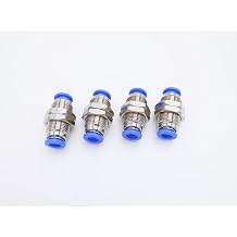 Push to Connect Fitting 1/4" Tube OD, Pneumatic Air Water Bulkhead Union Two Way Connector/Coupler Pack of 4