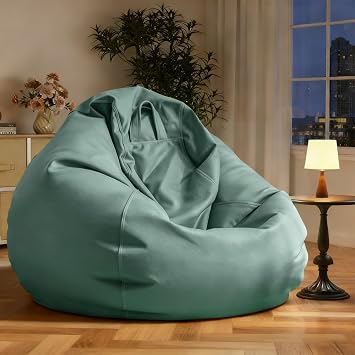 SXBCyan Bean Bag Chair Faux Leather Waterproof Bean Bag CoverNo Filler Washable Pouf Cover Kids Adults Beanbag Chair Lazy Armchair Couch Floor Seating Living Room FurnitureGray Green