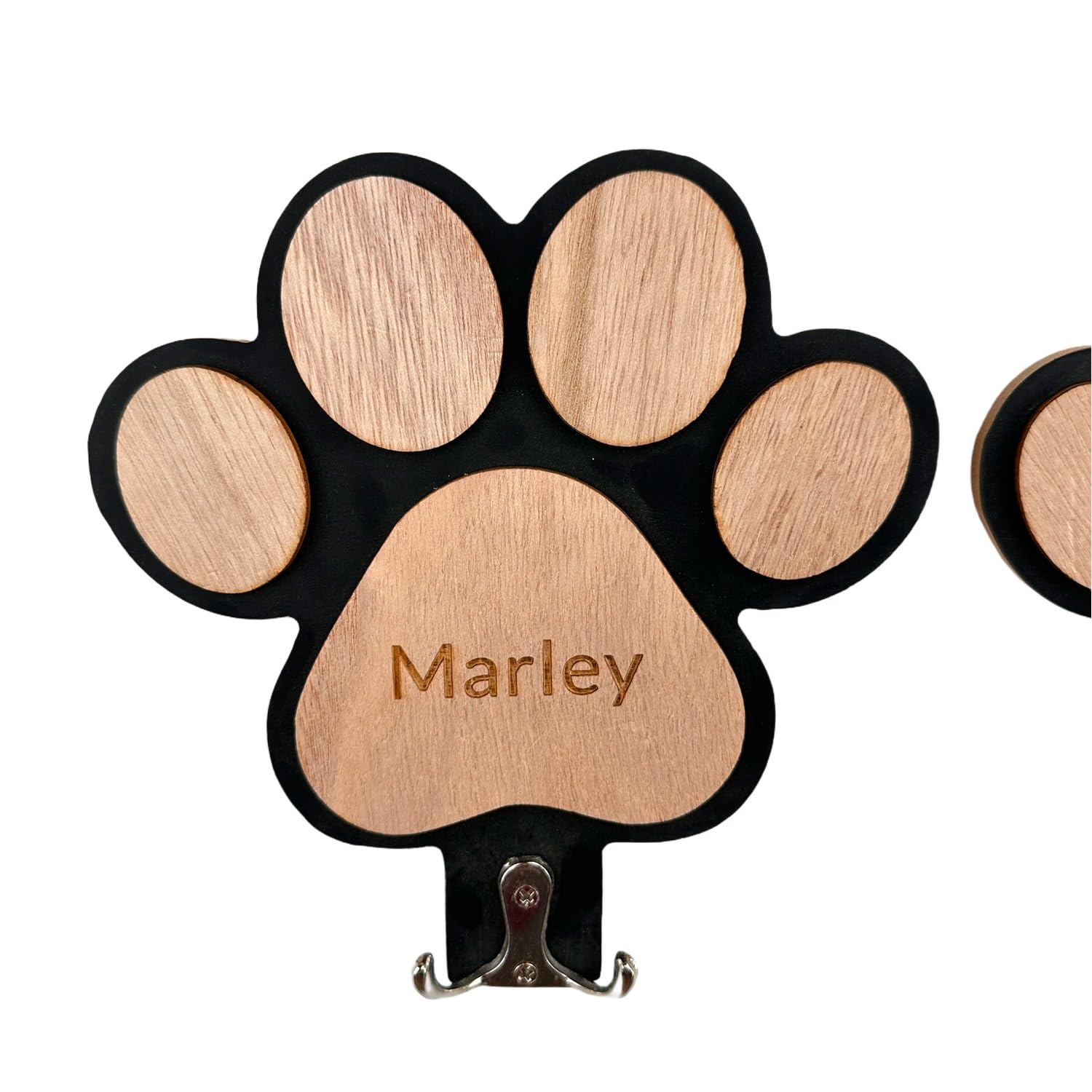 Bbgdp Black Personalised Dog Paw Wall Hook With Name, Custom Engraved Holder, Pet Hook， Double, Gift For Lovers(Black)