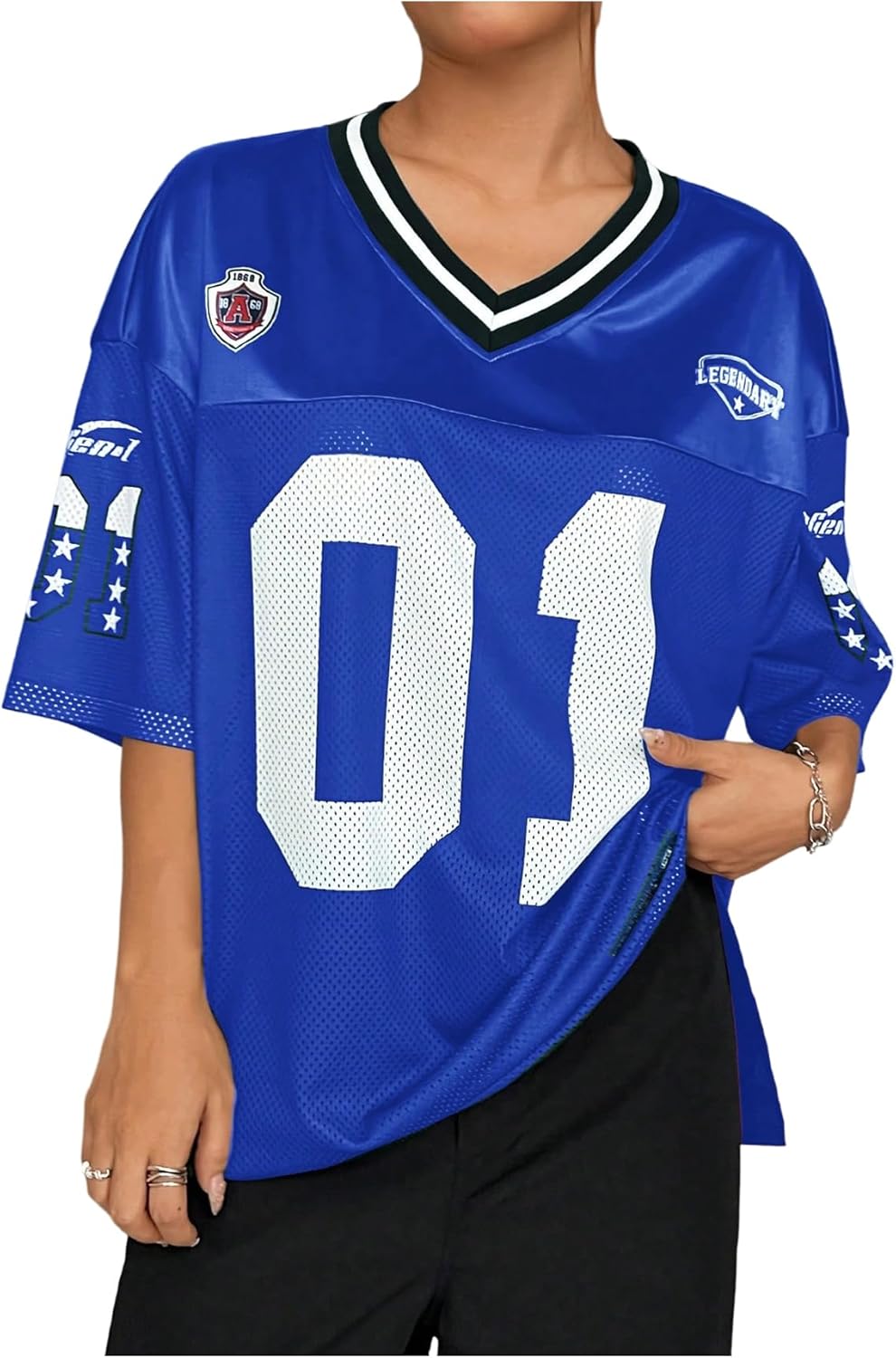 WDIRARA Women's Plus Size Football Jersey Oversized T Shirt