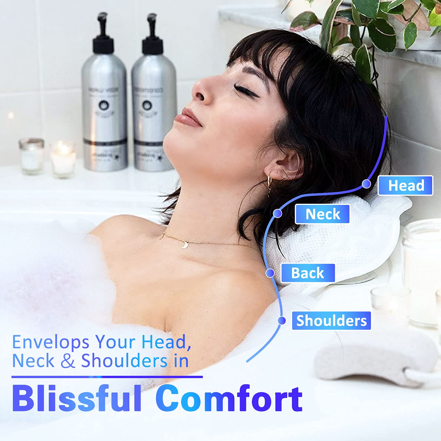 Bath Pillow Luxury Bathtub Pillow, ZMteam Ergonomic Bath Pillows for Tub Neck and Back Support, Breathable 4D Mesh Tub Pillow Bath Accessories Fits All Bathtub/Hot Tub for Men Women（Loofah Included） : Home & Kitchen