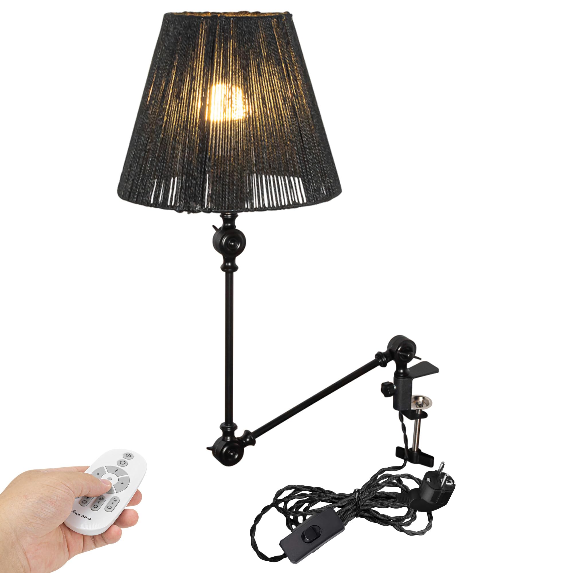Retro Klemmleuchte mit Fernsteuerung,1 Packung Leselampe mit 2,5 m Kabel, Dimmbar Nachttischlampe,Augenpflege Schreibtischlampe für Büro Heimgebrauch, E27 Lampenhalterung TD0754