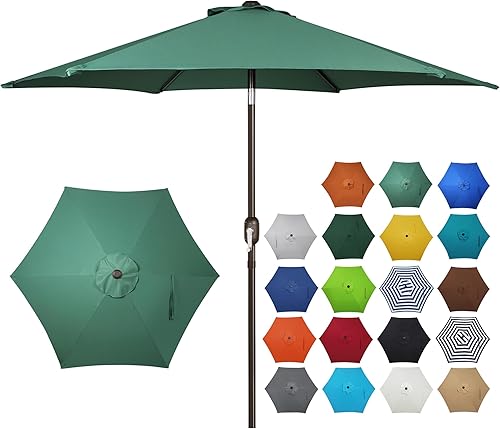 Miniatura 71 de Blissun Sombrilla de patio de 7.5 pies, sombrilla de patio, sombrilla de mercado al aire libre con botón de inclinación y manivela (bronceado)