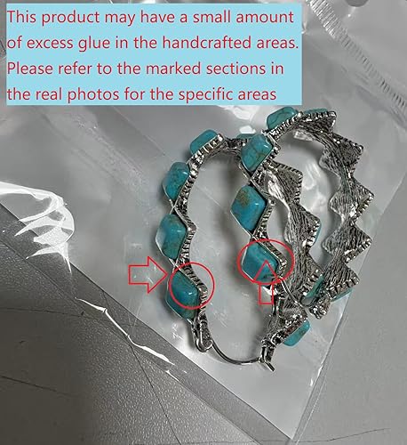 Vista 6 de Aretes colgantes ovalados bohemios de turquesa para mujer, con cuentas de flor occidental, aretes de lágrima vintage étnica de aleación colgante