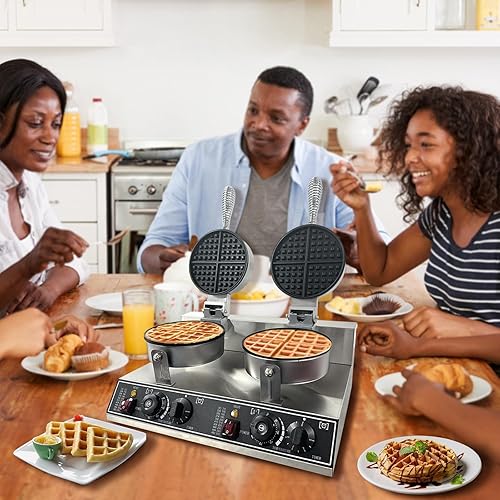 Miniatura 8 de Máquina de gofres de doble cabezal de 2400 W con control de temperatura y tiempo, plancha comercial de acero inoxidable con revestimiento