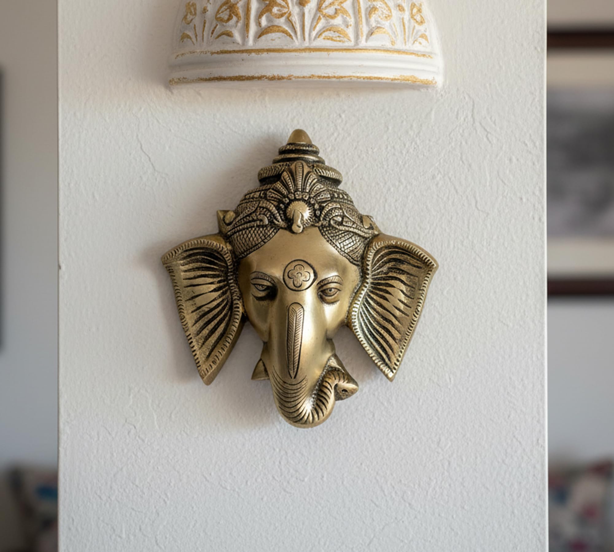 – StonKraft Brass Embossed Ganesh Scultpure Wall Hanging for Wall or Door Decor