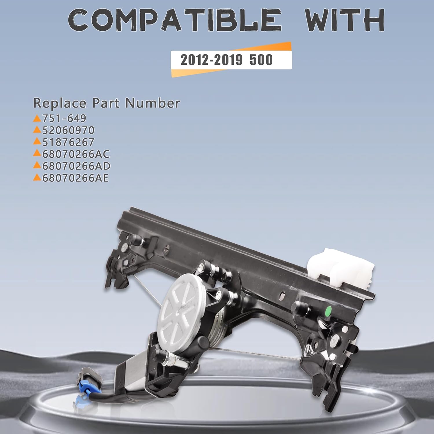 Front Right Passenger Side Power Window Regulator with Motor Assembly Compatible for Fiat 500 1.4L 2012-2019, Replacement 751-649 68070266AC 68070266AD 68070266AE