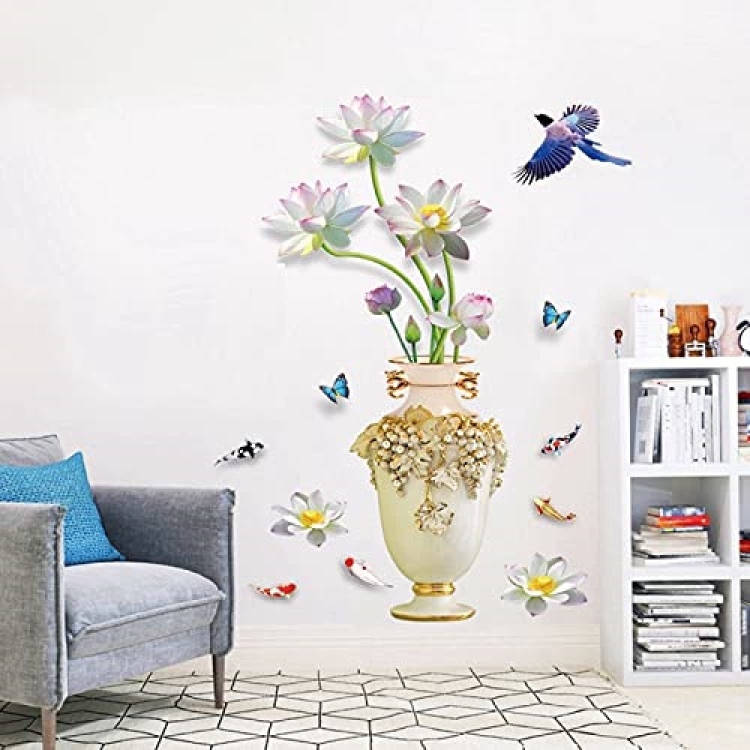 JAAMSO ROYALS Lotus 3D Vase Wall Stickers for Living Room Flowers, Floral Wall Stickers, Flower Sticker, Nature Wall Stickers, Garden Stickers for Walls of Home (60 CM X 90 CM) (B09P6H4M5K) Amazon Price History, Amazon Price Tracker
