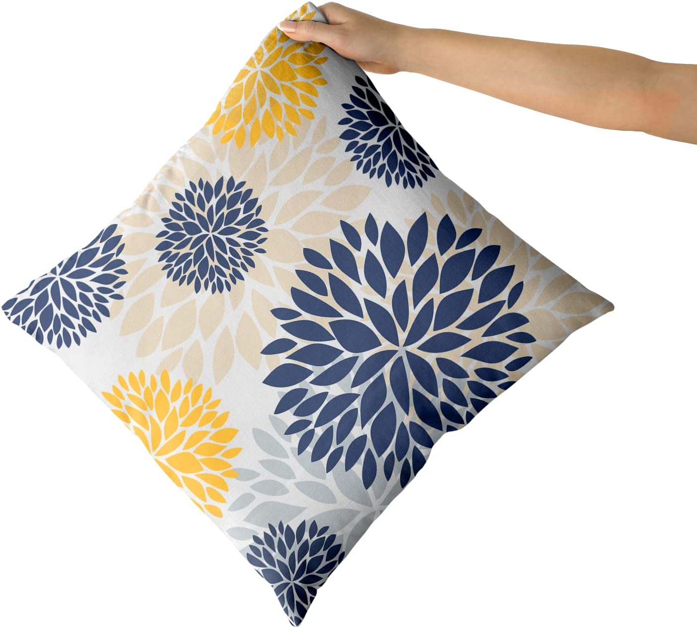 Kawani Yellow and Blue Throw Pillows Covers 20x20 Set of 2, Gray Navy Dahlia Flower Pillow Cushion Cases, Floral Decor Throw Pillows Cover Gifts for Bed Couch Sofa Living Room (TPC-23042218)