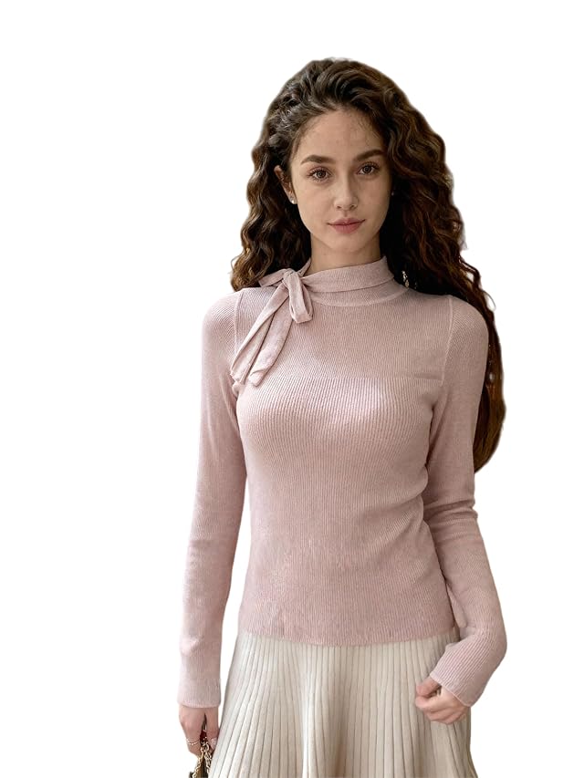 Womens Sexy Slim Fit Wrap Sweater - Comfortable Mock Neck Long Sleeve Pullover for Fall Size S