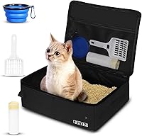 Vista 14 de Arenero portátil de viaje para gatos Petskd con tapa y 10 bolsas desechables, a prueba de fugas y plegable, accesorios de viaje para gatos para Azul