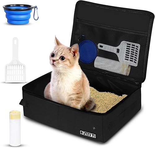 Arenero portátil para gatos de viaje de Petskd con tapa y 10 bolsas desechables, a prueba de fugas y plegable, artículos de viaje esenciales para